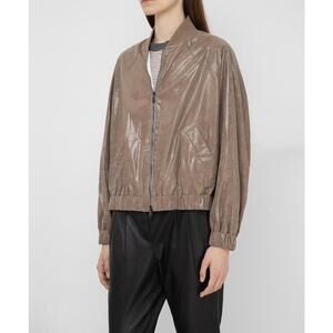 Brunello Cucinelli Monile Trim Leather Bomber Jacket Size 38